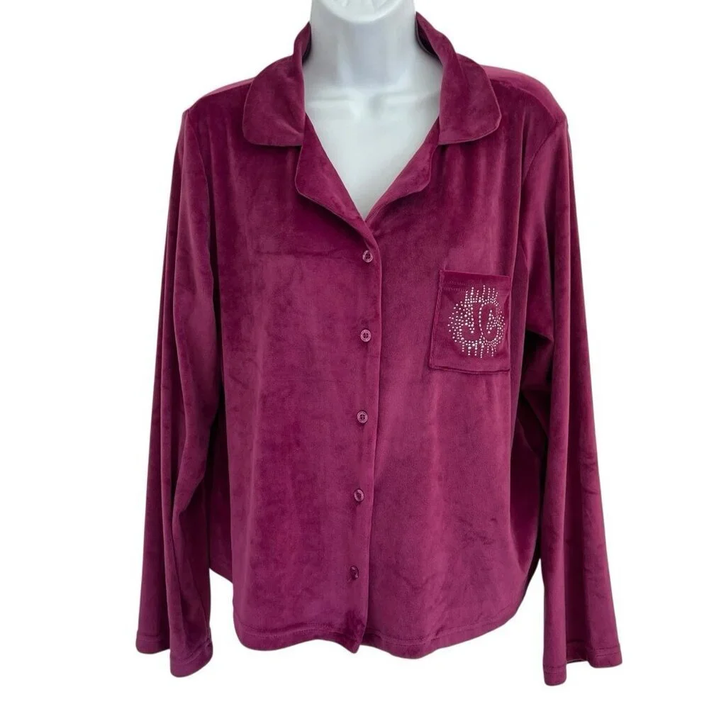 Juicy Couture Velour Sleepwear Pajama Top Y2K Bling Spell Out L Loungewear Comfy